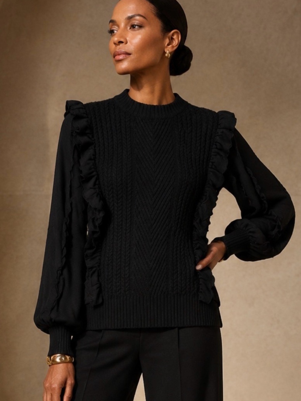 Strut & Bolt x Emily Colvard Black Ruffle Mix Media Sweater